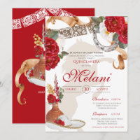 Red White Elegant Rose Charro Mariachi Quinceanera