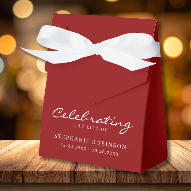 Red White Elegant Script Funeral Memorial Favour Box (Creator Uploaded)