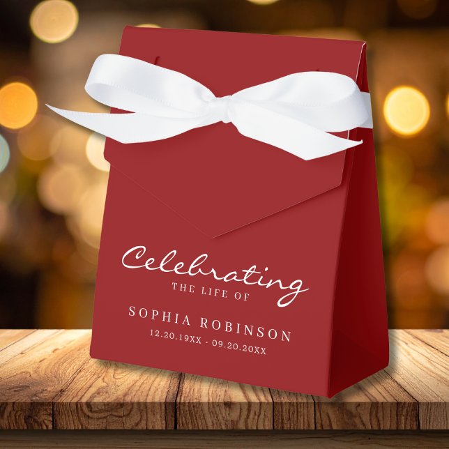 Red White Elegant Script Funeral Memorial Favour Box (Creator Uploaded)