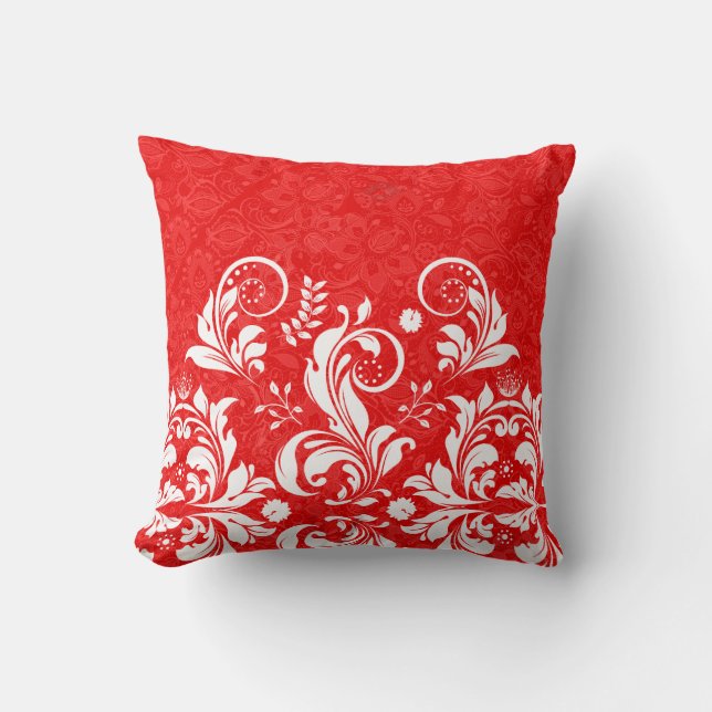 Red & White Elegant Vintage Floral Lace Cushion (Front)
