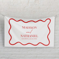 Red White Elegant Wavy Border Wedding