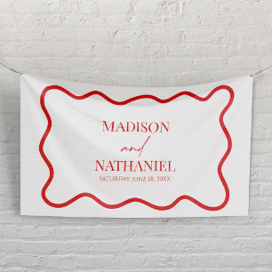 Red White Elegant Wavy Border Wedding Banner