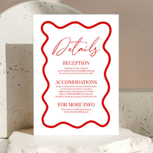 Red White Elegant Wavy Border Wedding Details Enclosure Card