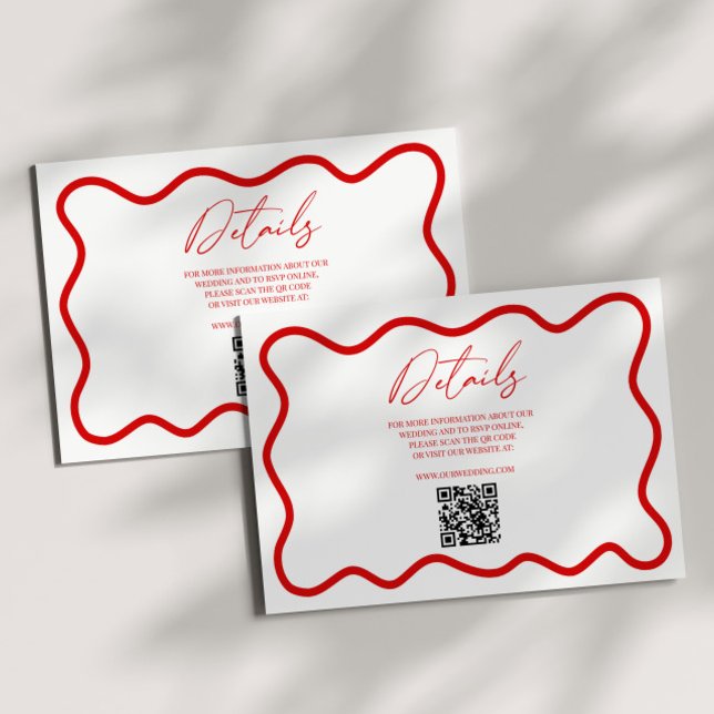 Red White Elegant Wavy Border Wedding Details Enclosure Card (Creator Uploaded)