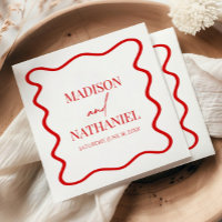 Red White Elegant Wavy Border Wedding