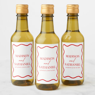 Red White Elegant Wavy Border Wedding Wine Label