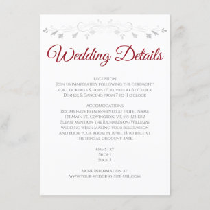 Red & White Elegant Wedding Details Enclosure Card