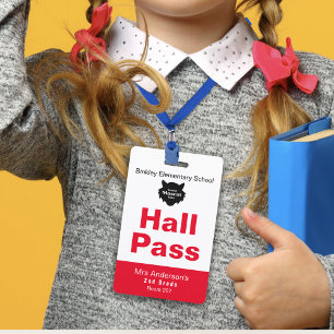 Red White Elementary School Hall Pass ID Badge