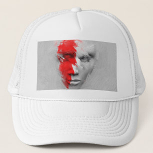 Red white face trucker hat