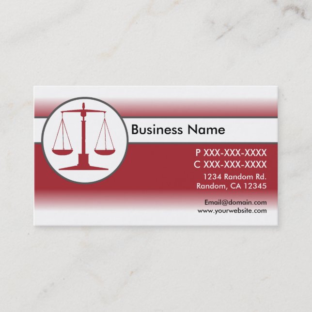 Red white fade law justice scales business cards (Front)