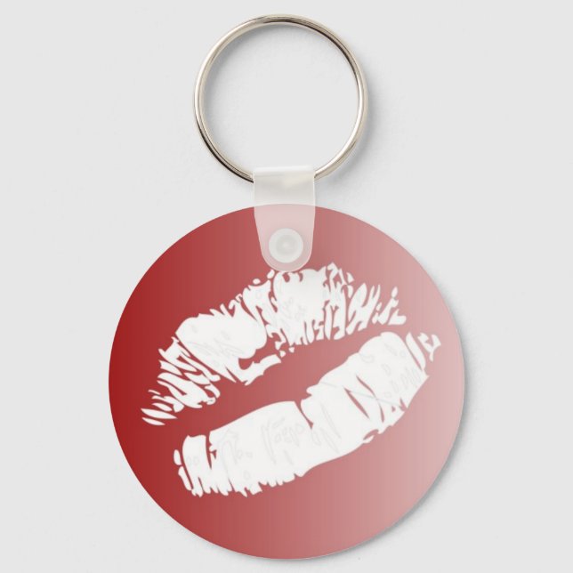 Red white fade lips smooch kiss keychain (Front)