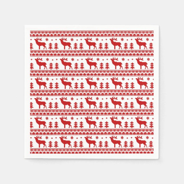 Red White Fair Isle Christmas Sweater Pattern Napkin (Front)