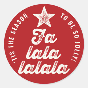 Red/White Falalalala Bold Script Tree Fun Holiday Classic Round Sticker