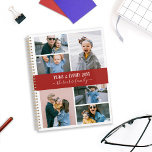 Red White Family Photo Collage Planner<br><div class="desc">Stylish planner you can personalise with six of your own photos in a minimalist photo collage. Personalise further with your name or family name in white calligraphy letters. The back features a pattern of preppy red and white stripes.</div>