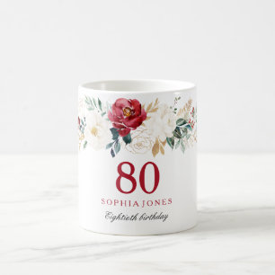 Red & White Festive 80th Birthday Gift Coffee Mug