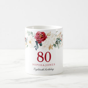 Red & White Festive 80th Birthday Gift Coffee Mug