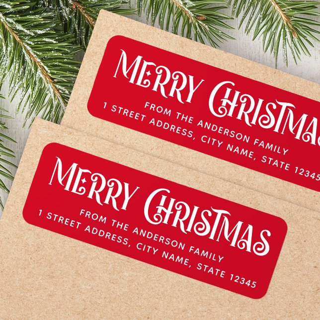 Red & white festive Merry Christmas return address (Red & white festive Merry Christmas return address Label)