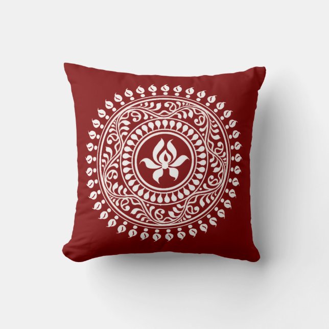 Red & White Festive Rangoli Cushion (Front)