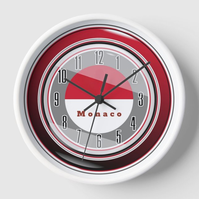 Red White Flag of Monaco Clock (Front)