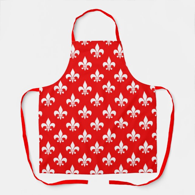 Red White Fleur-de-lis Apron (Front)