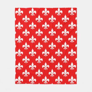 Red White Fleur-de-lis Fleece Blanket