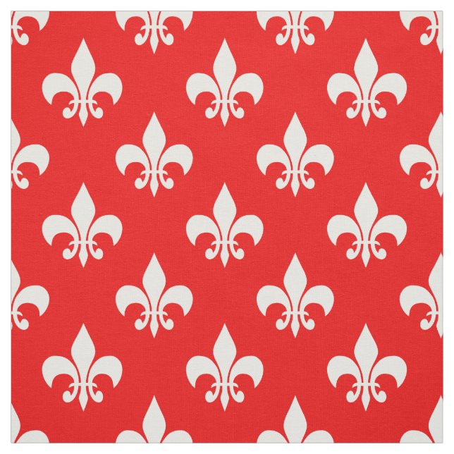 Red White Fleur-de-lis Textile Fabric (Swatch)