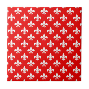 Red White Fleur-de-lis Tile