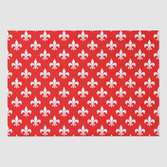 Red White Fleur-de-lis Tissue Paper (Front)
