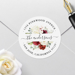 Red White Floral Address Envelope Seal Sticker