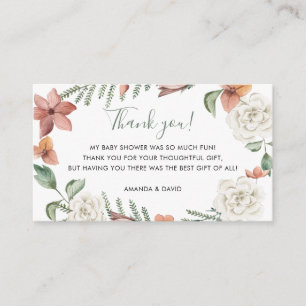 Red White Floral Baby In Bloom Shower Thank You Enclosure Card