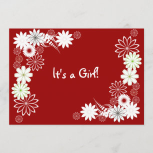 Red & White Floral  Baby Shower Invitation