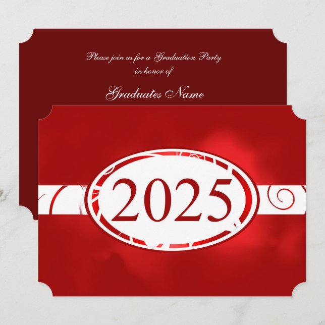 Red & White Floral Button 2025 Graduation Party Invitation (Front/Back)