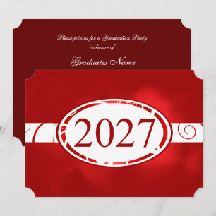 Red & White Floral Button 2027 Graduation Party Invitation