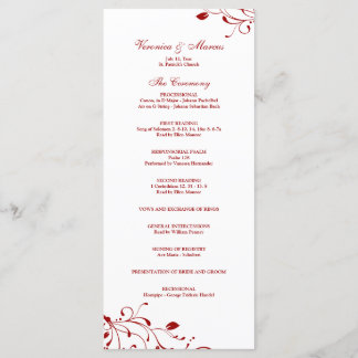 Red & White Floral Decal Wedding Program Programme