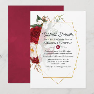 Red & White Floral Geometric Virtual Bridal Shower Invitation