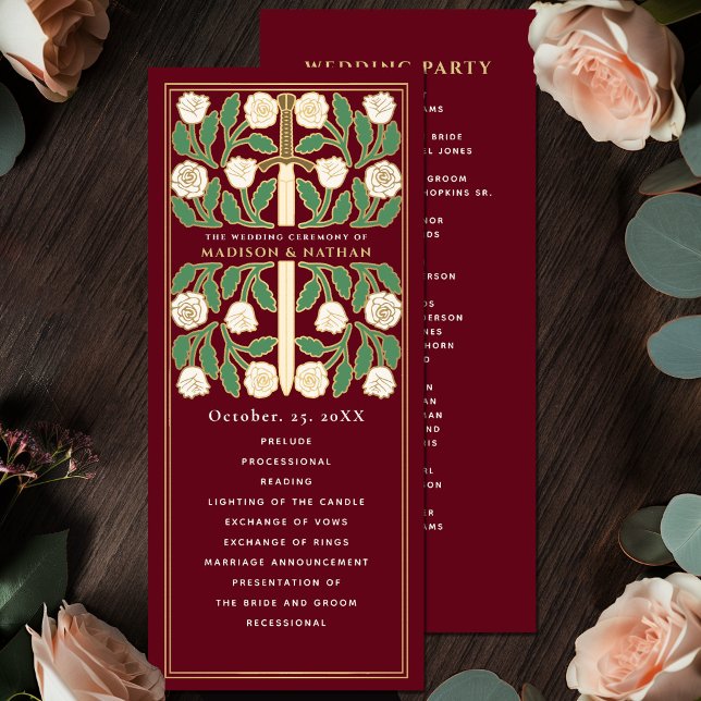 Red White Floral Gold Sword Royal Wedding Programme (Creator Uploaded)