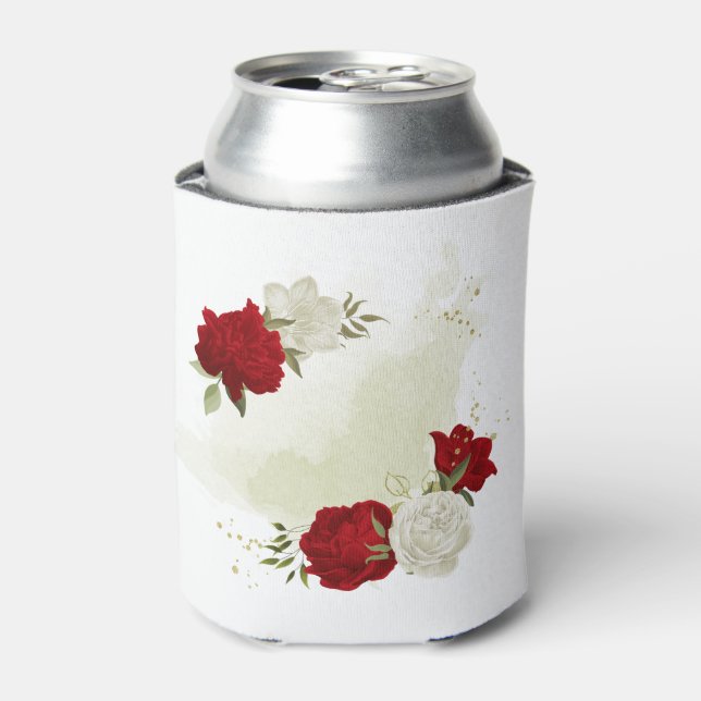 Red white floral greenery  can cooler (Can Front)