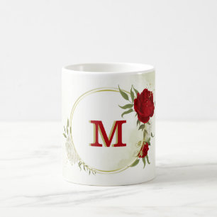 Red white floral greenery coffee mug