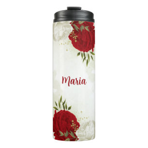 Red white floral greenery  thermal tumbler