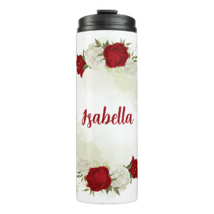 Red white floral greenery  thermal tumbler