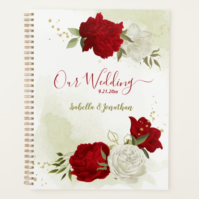 red white floral greenery wedding planner (Front)