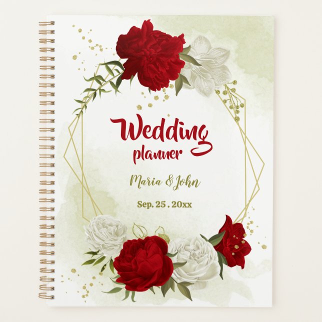red white floral greenery wedding planner (Front)