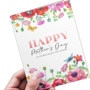 Red White Floral Happy Mothers Day Greeting Card