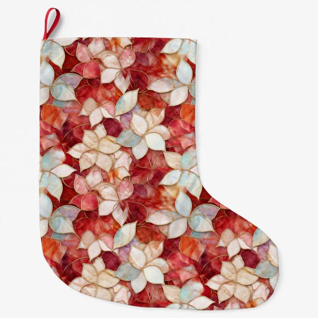 Red White Floral Large Christmas Stocking (Front)