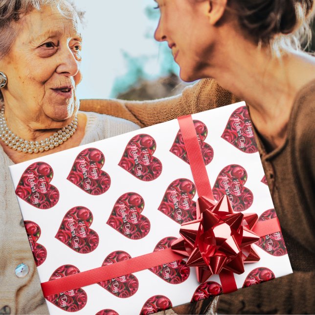 Red White Floral Modern Elegant Happy Mothers Day Wrapping Paper (Creator Uploaded)