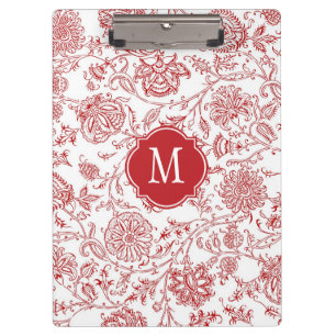 Red & White Floral Monogram Clipboard