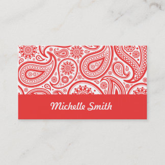 Red White Floral Paisley Pattern Business Card