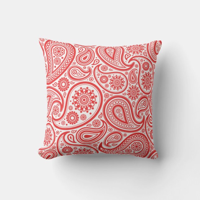 Red White Floral Paisley Pattern Cushion (Front)