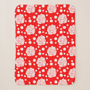Red White Floral Polka Dots Pattern Sherpa Blanket