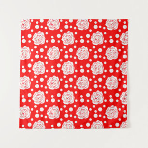 Red White Floral Polka Dots Pattern Tapestry